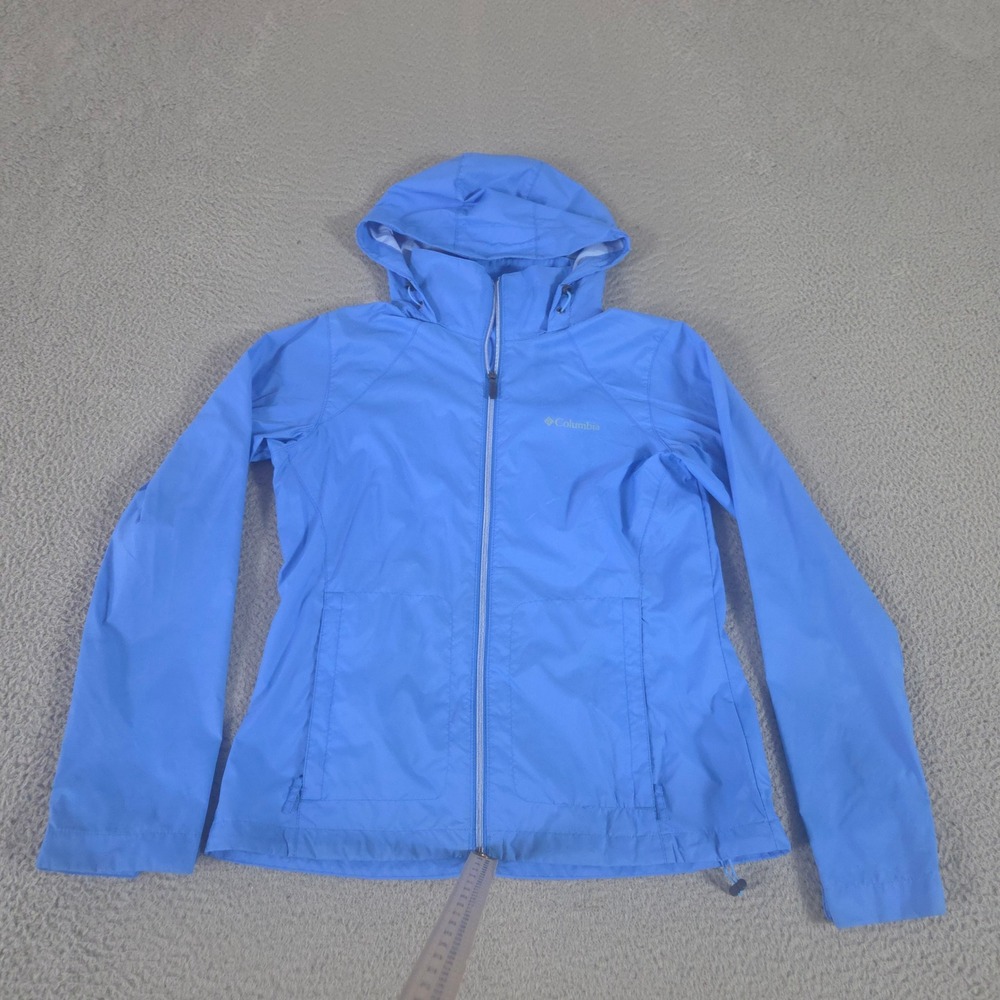 Columbia Jacket Womens Medium Blue Switchback II Rain Nylon Hooded Lightweight